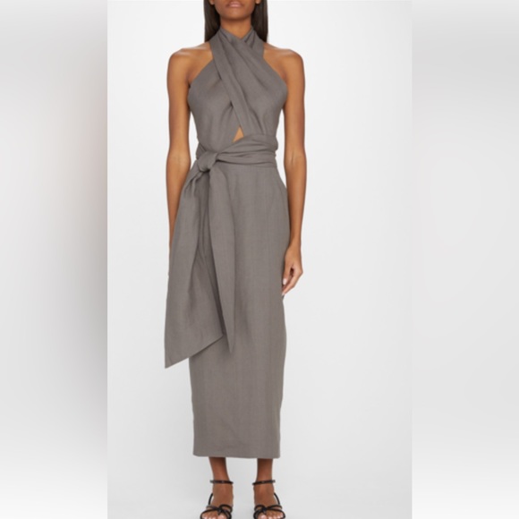 Piece of White Lya Linen Dress size L (US size 8) Color Stone SC:0400016331955 - Picture 8 of 8